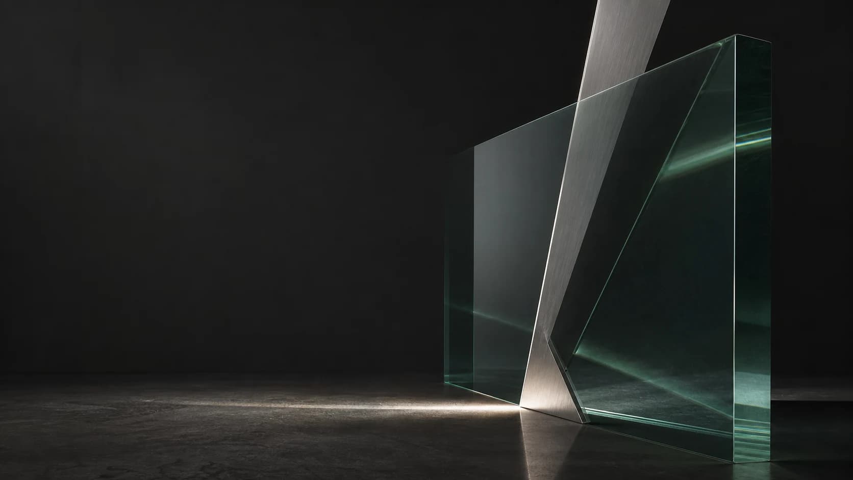 Optical glass and brushed metal arranged in a precise architectural composition